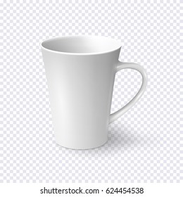 White coffee mug isolated on transparent background. Vector template for Mock Up. Vector illustration