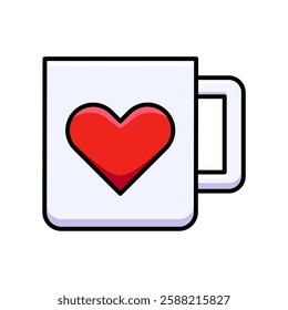 White Coffee Mug with Red Heart Emblem on a Plain Background