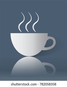 White Coffee Mug with Smoke, Cup of coffee or tea icon. Hot beverage mug on saucer and smoke. Vector Illustration