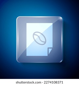 White Coffee poster icon isolated on blue background. Square glass panels. Vector Illustration