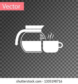 White Coffee pot with cup icon isolated on transparent background. Vector Illustration