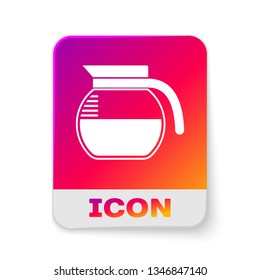 White Coffee pot icon isolated on white background. Rectangle color button. Vector Illustration