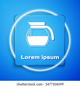 White Coffee pot icon isolated on blue background. Blue square button. Vector Illustration