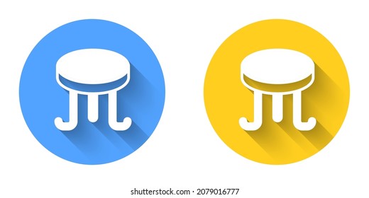 White Coffee table icon isolated with long shadow background. Street cafe. Circle button. Vector
