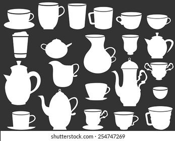 white coffee and tea cups silhouettes