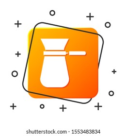 White Coffee turk icon isolated on white background. Orange square button. Vector Illustration