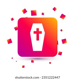 White Coffin with christian cross icon isolated on white background. Happy Halloween party. Square color button. Vector