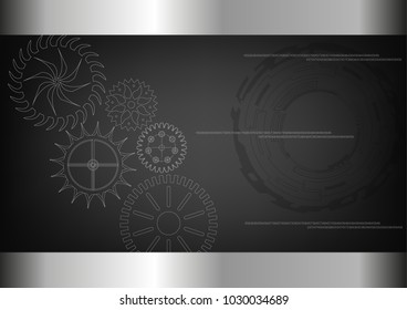 white cogwheels on a black background. Drawing. 