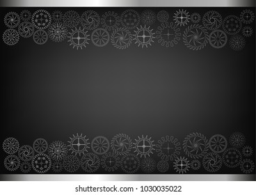 white cogwheels on a black background. Drawing. 