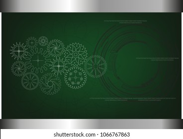 white cogwheels on a green background. Drawing. 