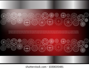 white cogwheels on a red background. Drawing. 