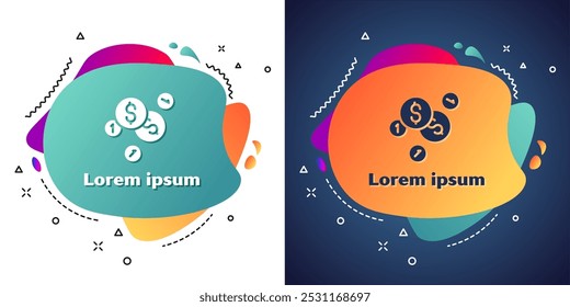 White Coin money with dollar symbol icon isolated on white and blue background. Banking currency sign. Cash symbol. Abstract banner with liquid shapes. Vector