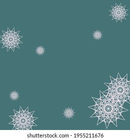 White Cold Dark New Year Mandala Design Pic. Night Chaotic Luxury Print Emerald Sky Wallpaper. Light Pink Sharp Stars Winter Christmas Pattern. Pastel Green Turquoise Snowflakes Wallpaper.