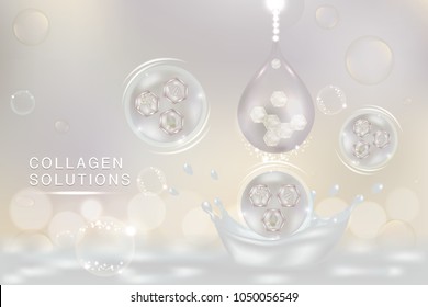 White Collagen Serum drop, cosmetic advertising background ready to use, luxury skin care ad, Illustration vector.