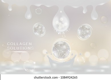 White Collagen Serum drop, cosmetic advertising background ready to use, luxury skin care ad, Illustration vector.