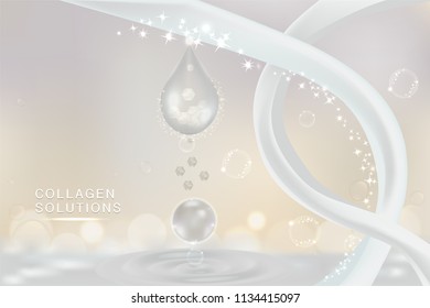 White Collagen Serum drop, cosmetic advertising background ready to use, luxury skin care ad, Illustration 3d vector.	