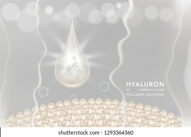 White Collagen Serum drop, cosmetic advertising background ready to use, luxury skin care ad, vector illustration.
