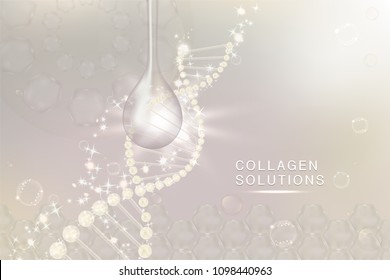 White Collagen Serum drop, hyaluronic acid, cosmetic advertising background ready to use, luxury skin care ad, Illustration vector.	