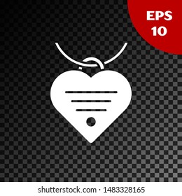 White Collar with name tag and heart icon isolated on transparent dark background. Simple supplies for domestic animal. Cat and dog care. Pet chains.  Vector Illustration