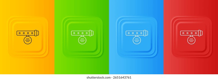 White Collar with name tag icon isolated on colorful background. Simple supplies for domestic animal. Cat and dog care. Pet chains. Set icons in square buttons. Vector