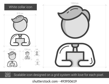 Weißer Kragen, Vektorsymbol einzeln auf weißem Hintergrund. Weißer Kragen Symbol für Infografik, Website oder App. Skalierbares Symbol, das auf einem Gittersystem entworfen wurde.