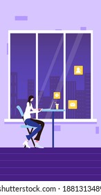 Weißer Kragen, Vektorposter, Hintergrund der Überstunden mit Computerchat am Schreibtisch