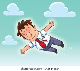 white collar worker, feeling safe, flying in the clouds