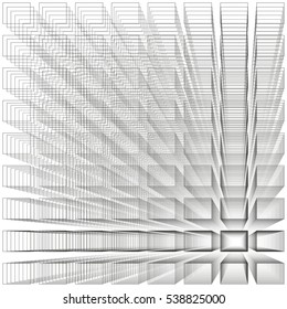 White color abstract infinity background, 3d structure with gray rectangles forming illusion of depth and perspective, vector illustration