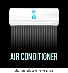 White color air conditioner machine black background. Vector illustration.