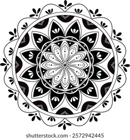 White color and Black color mixing flower mandala vector