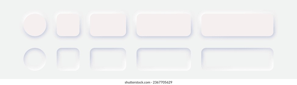 White color buttons. Neumorphism design style white buttons. Vector.