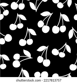 Color blanco fruta cereza patrón transparente con fondo negro 