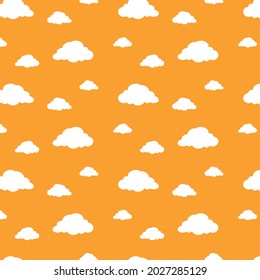 white color cloud patterns on orange background, vector, decorative, geometric, fabric, textile