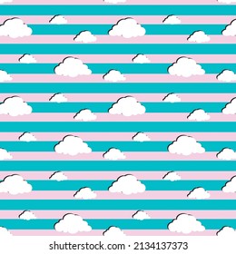 white color cloud patterns on blue pink striped background, vector