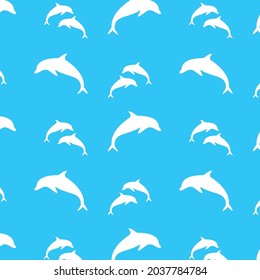 white color dolphin fish patterns on blue background, vector, decorative, textile, fabric, napkin design