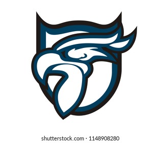 white color eagle head line art silhouette shape like tattoo logo design illustration for sport team need, like football, baseball, soccer, basketball, hockey with shield on background