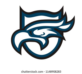white color eagle head line art silhouette shape like tattoo logo design illustration for sport team need, like football, baseball, soccer, basketball, hockey with shield on background