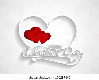 White color elegant card design for valentine's day with two red hearts. vector illustration