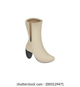  White color fashionable women's boot. Woman’s Boot Vector Flat Illustration. White boot isolated on white background. 3d illustration