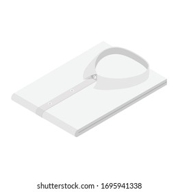 White color formal business folded shirt isometric view isolated on white background. Shirt with long sleeves