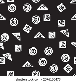 White color geometric patterns on black background, decorative, textile, fabric, design, overlay, vector