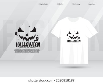 White color Halloween print ready t shirt design template. Halloween t-shirt design made with pumpkins bats and a tree. Typography Halloween text design. Horror t-shirt design. 