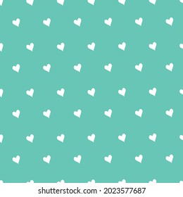 Patrones cardíacos de color blanco sobre fondo verde acuático, vector, tela, textil, diseño de servilletas, fondo, cubierta de cuaderno, decoración