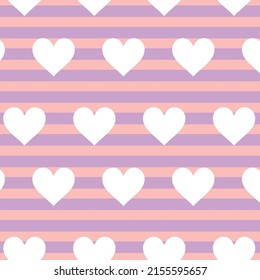 white color heart patterns on orange purple striped background, vector