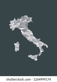 White color Italy low poly vector map with geometric shapes or triangles on black background illustration 