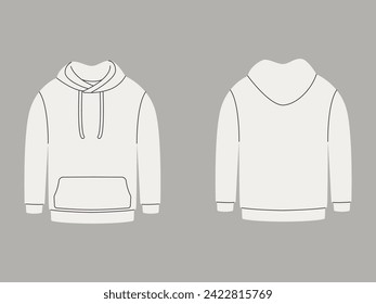 white color jacket hoodie front and back view long sleeve garment casual fashion stylish design template