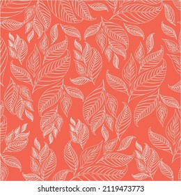white color leaf patterns on orange background, vector