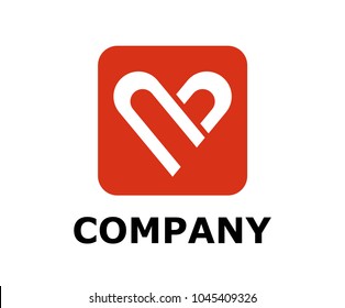 white color line silhouette icon shape love or heart logo design illustration idea concept in red box for medical business