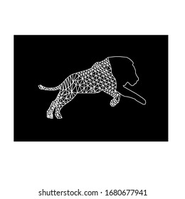 WHITE COLOR LOW POLY LINE ART LION ON BLACK COLOR BACKGROUND
