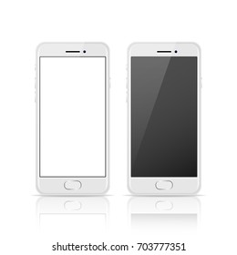 White color mobile phone with blank and dark screen, realistic vector design in high quality.